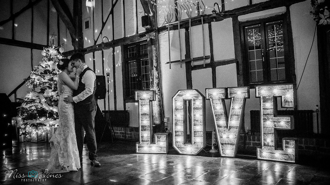 Barn Hotel Bedford Christmas wedding couple dance on wedding day