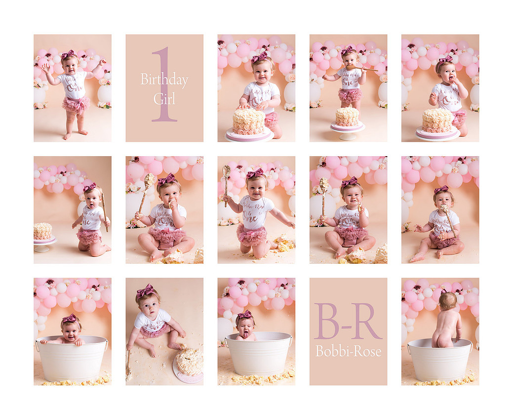 A little girl celebrating her 1st Birthday at a cake smash session with Miss Jones Photography in Bedford.